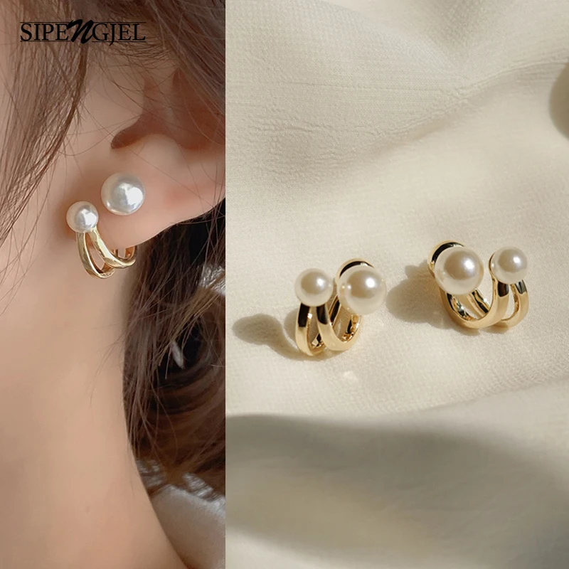 

SIPENGJEL Fashion Korean Elegant Pearl Hoop Earrings Trendy Temperament Bohemia Stud Earrings For Woman Wedding Kpop Jewelry