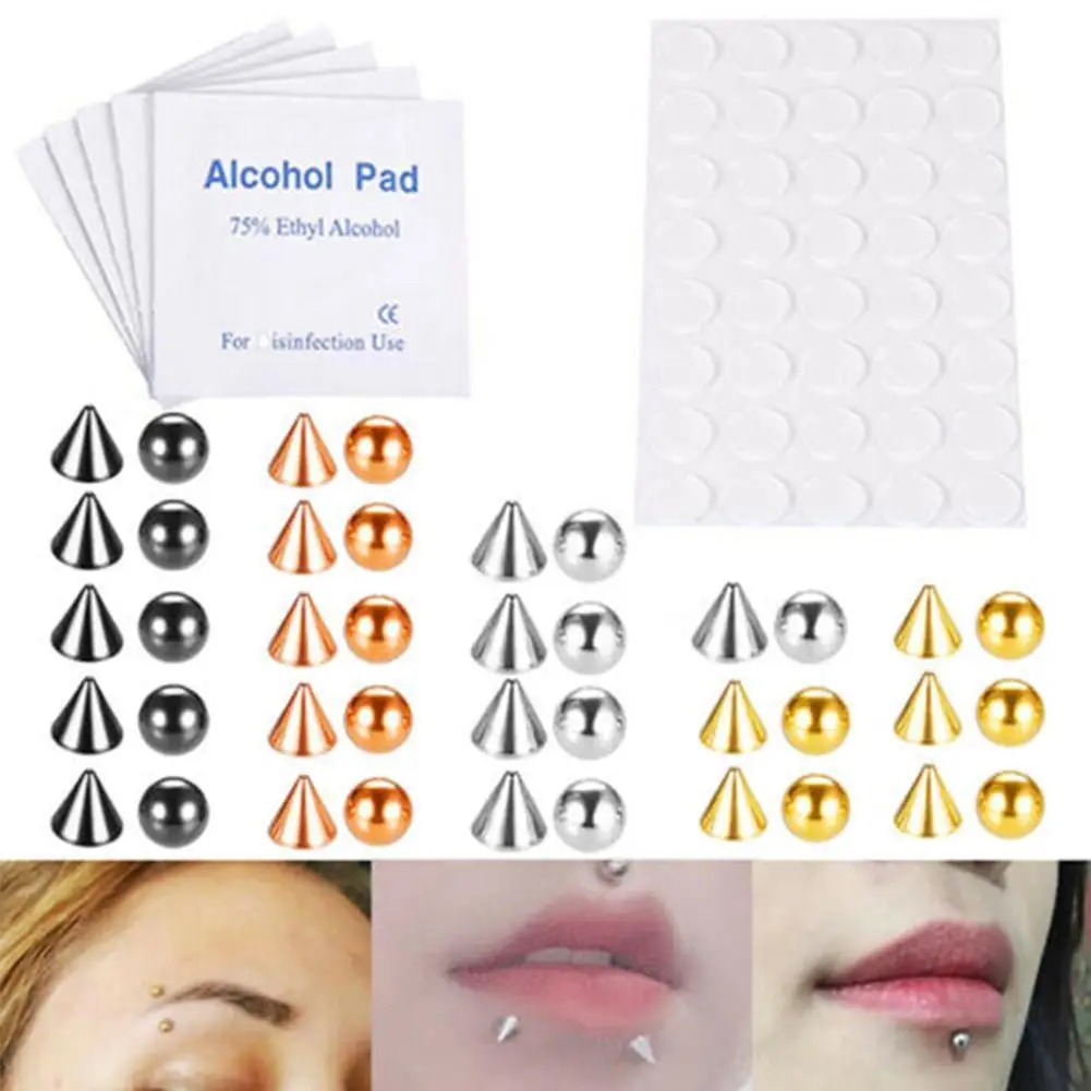 

Fake Piercing Sticker Steel Fake Nose Ring Eyebow Ring Dimple Lip studs Sticker Fake Face Non Piercied Body Jewelry