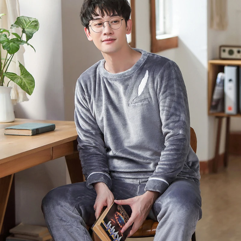 Зимняя Пижама для мужчин 2021 плотная фланелевая одежда сна костюм из 2 предметов