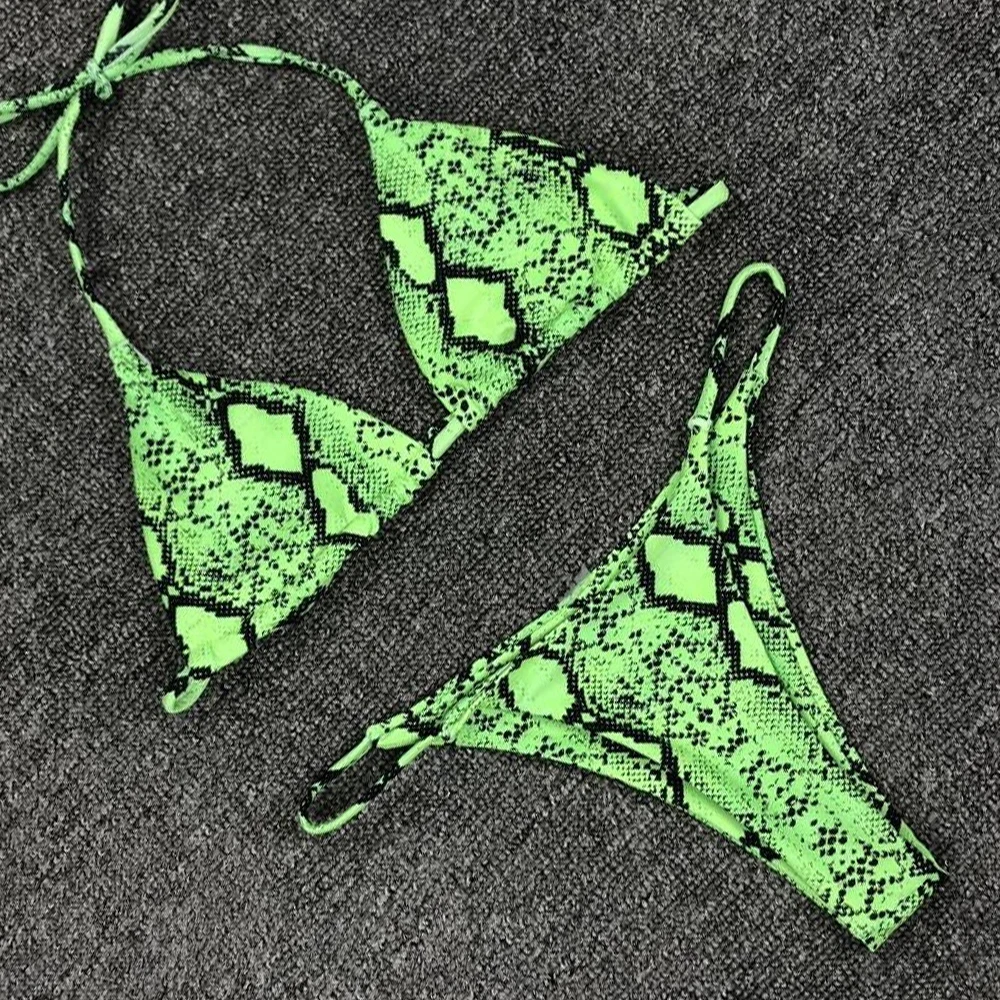 Женский купальник пуш ап бикини из змеиной кожи сексуальные стринги бандажный с