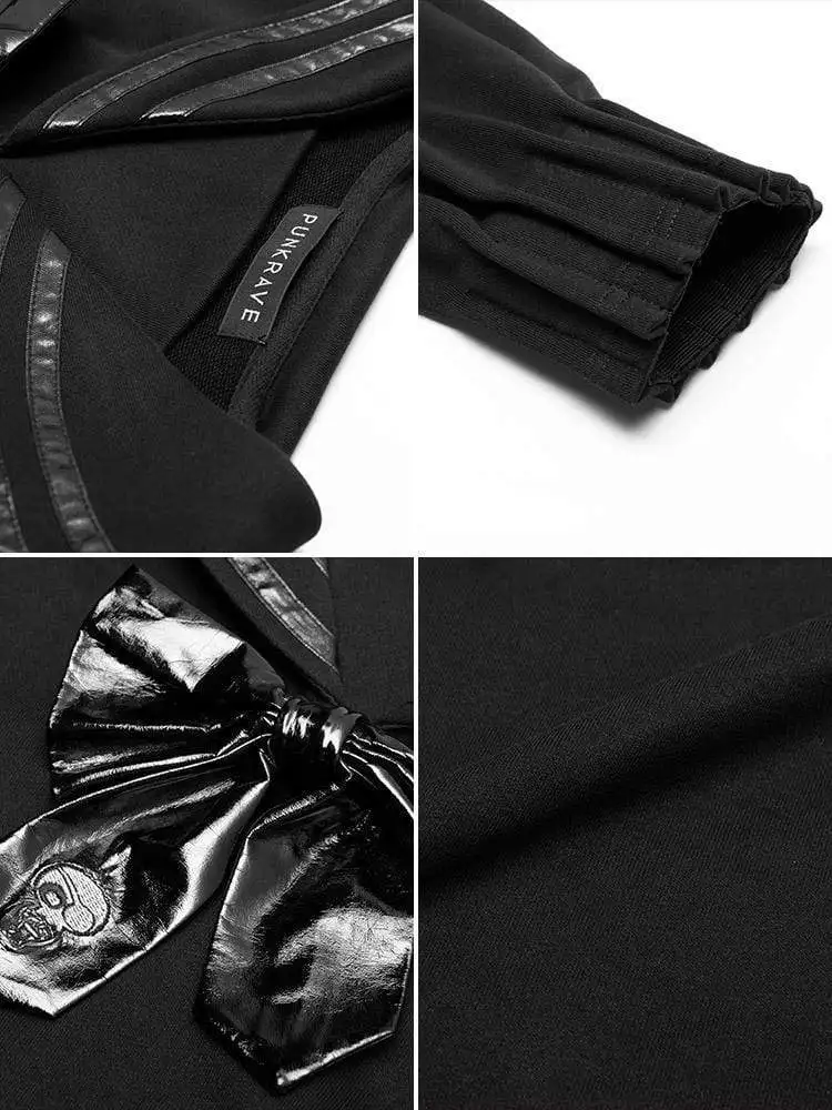 Панк рейв женская с длинными рукавами матросский воротник PU бантом Толстовка PT