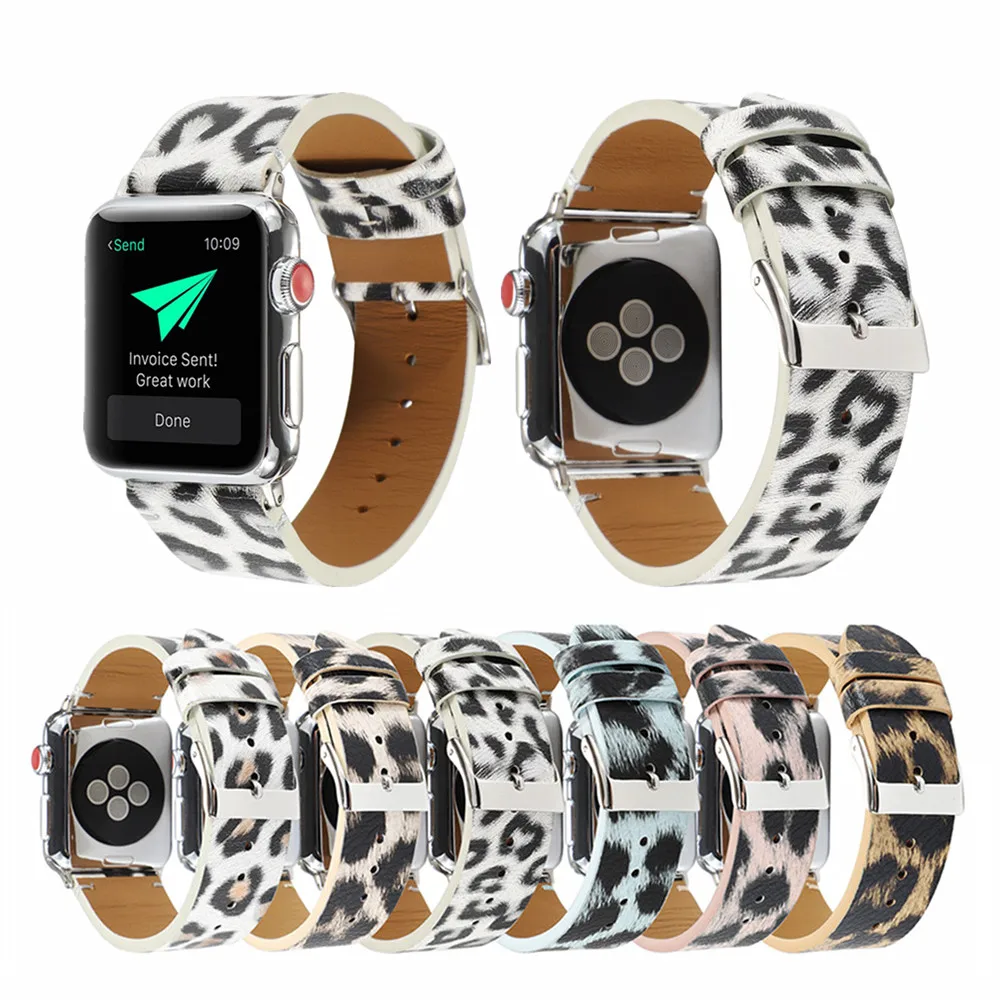 Ремешок с леопардовым принтом для Apple Watch Band Series 6/SE/5/4/3/2 кожаный браслет iWatch 38 мм 42