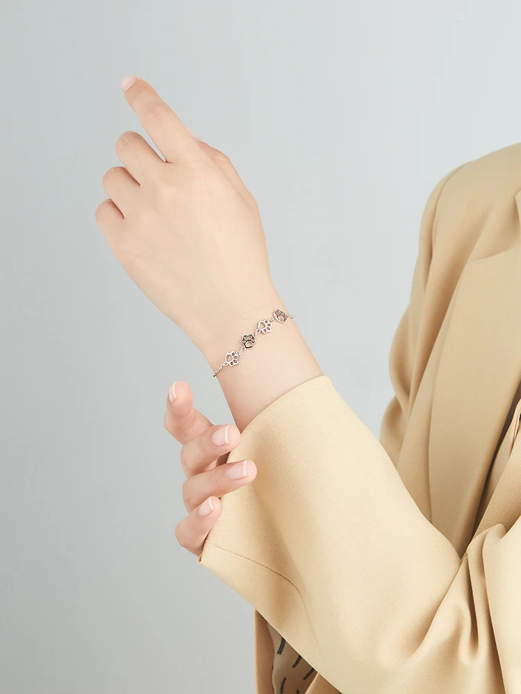 

INALIS S925 Sterling Silver Bracelets For Women Paw Footprints Fine Jewelry Adjustable Bracelets Gift Anniversary Present