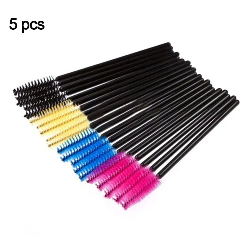 5 pcs 50 шт. щетка для ресниц Макияж щеточки Одноразовые Тушь для ресниц палочки Аппликатор ресницы Косметическая кисть Maquiagem Cilio Макияж инструмент - Handle Color: 5 pcs