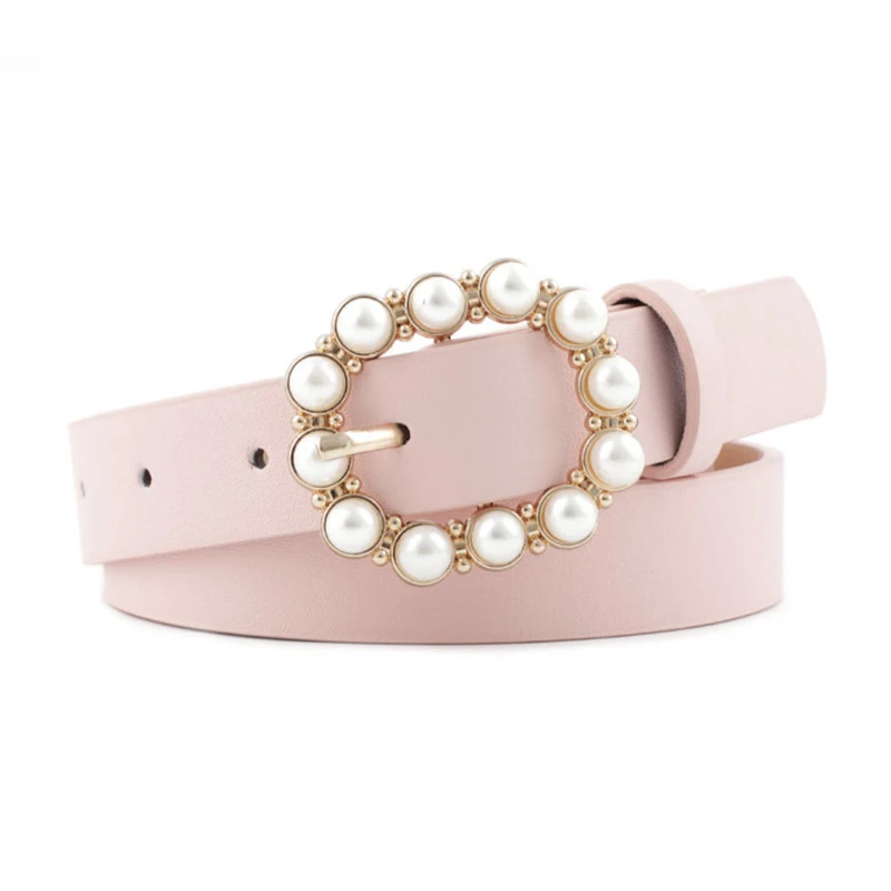 pink belt Жемчужный ремень, кожаные женские черные дизайнерские модные ремни для джинсов, красные пояса для девочек, harajuku ceinture femme, Золотая пряжка - Цвет: pink belt