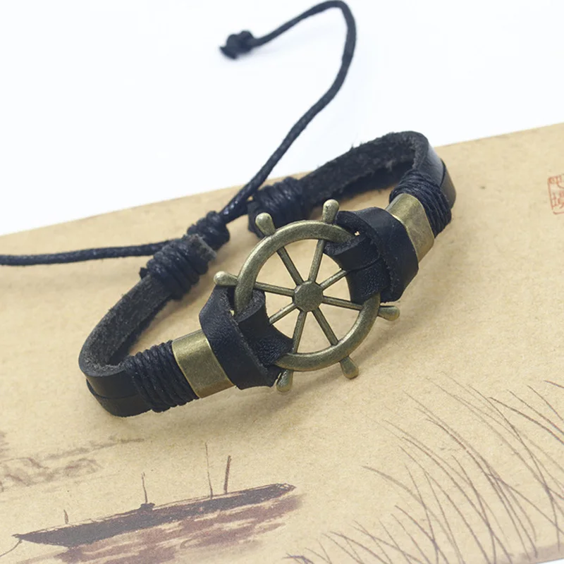 4 шт./компл. ручной работы в богемном стиле хиппи черная кожаная веревка шнур руль