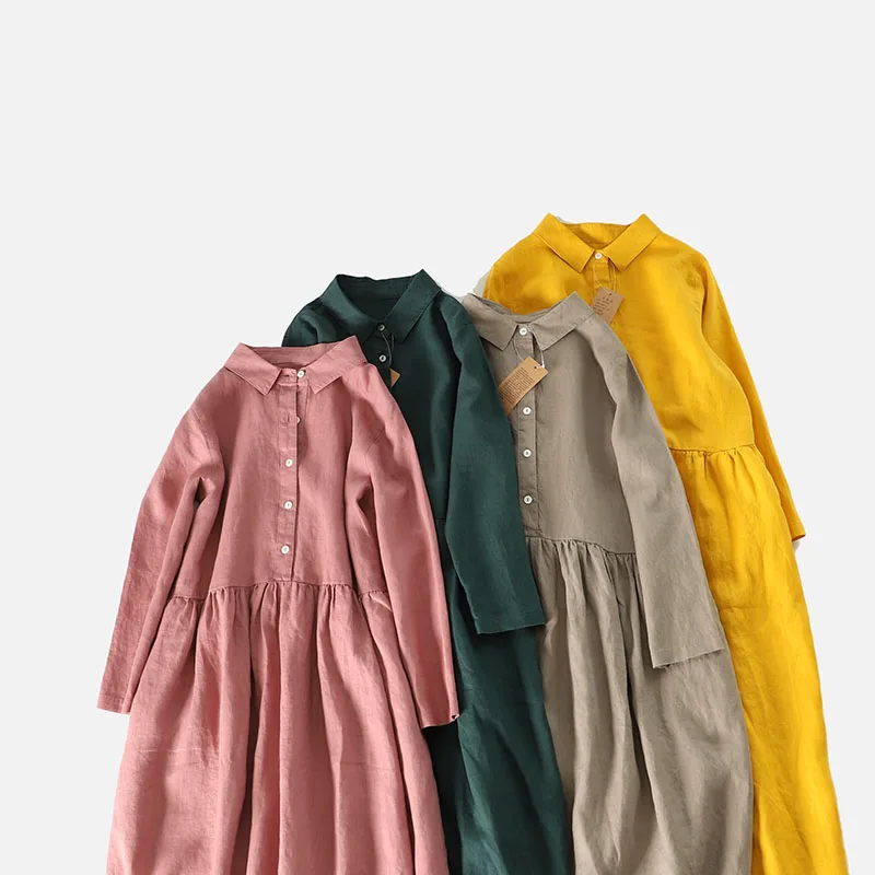 Демисезонное Новое поступление женские свободные мягкие удобные льняные платья