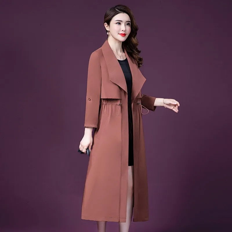 Brand new Fashion Fall Plus size 5XL Women Casual Cardigan Simple Classic Long Drawstring Trench coat Chic Female windbreaker |