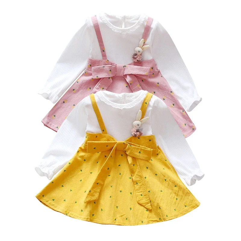 

От 0 до 4 лет для маленьких девочек милое платье с длинными рукавами для детей, 2 вещи в комплекте, Цветочное платье-пачка для детей ясельного ...