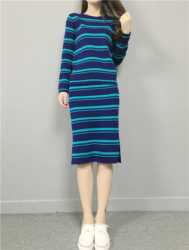 

Cmaz Sweater Suit Women's Autumn New Long-sleeved Striped Sweater