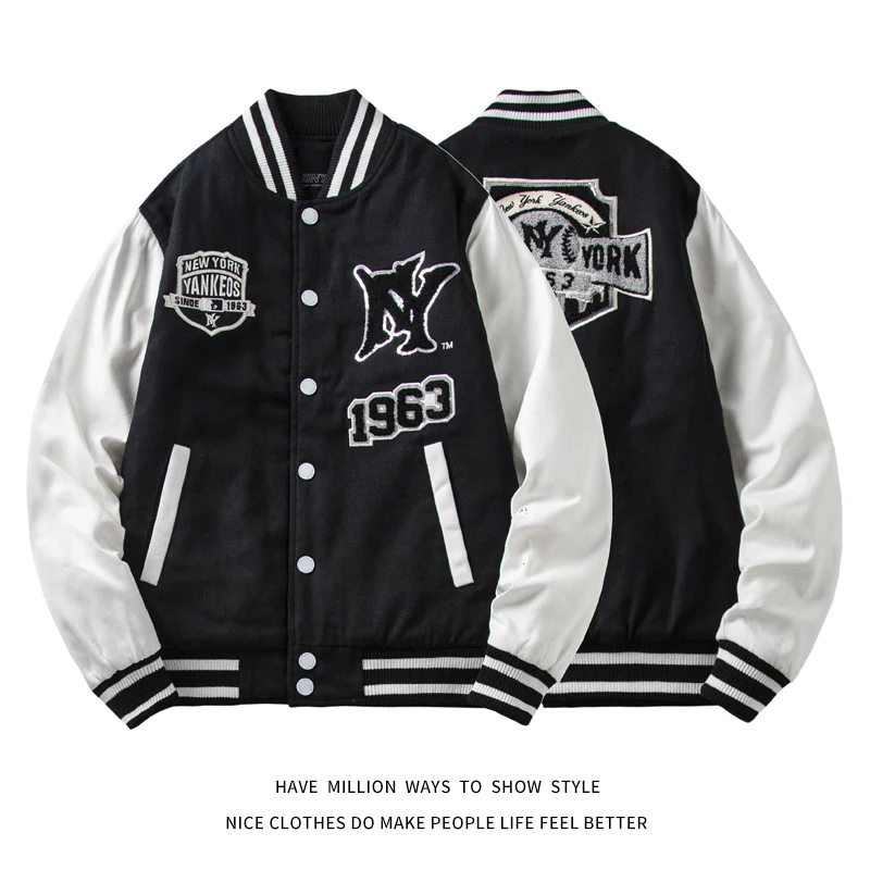 

MLBNY Sequin Embroidery Women's Coat Men's Jacket Winter Couple Cloth Unisex Boyfriend Style College Uniform