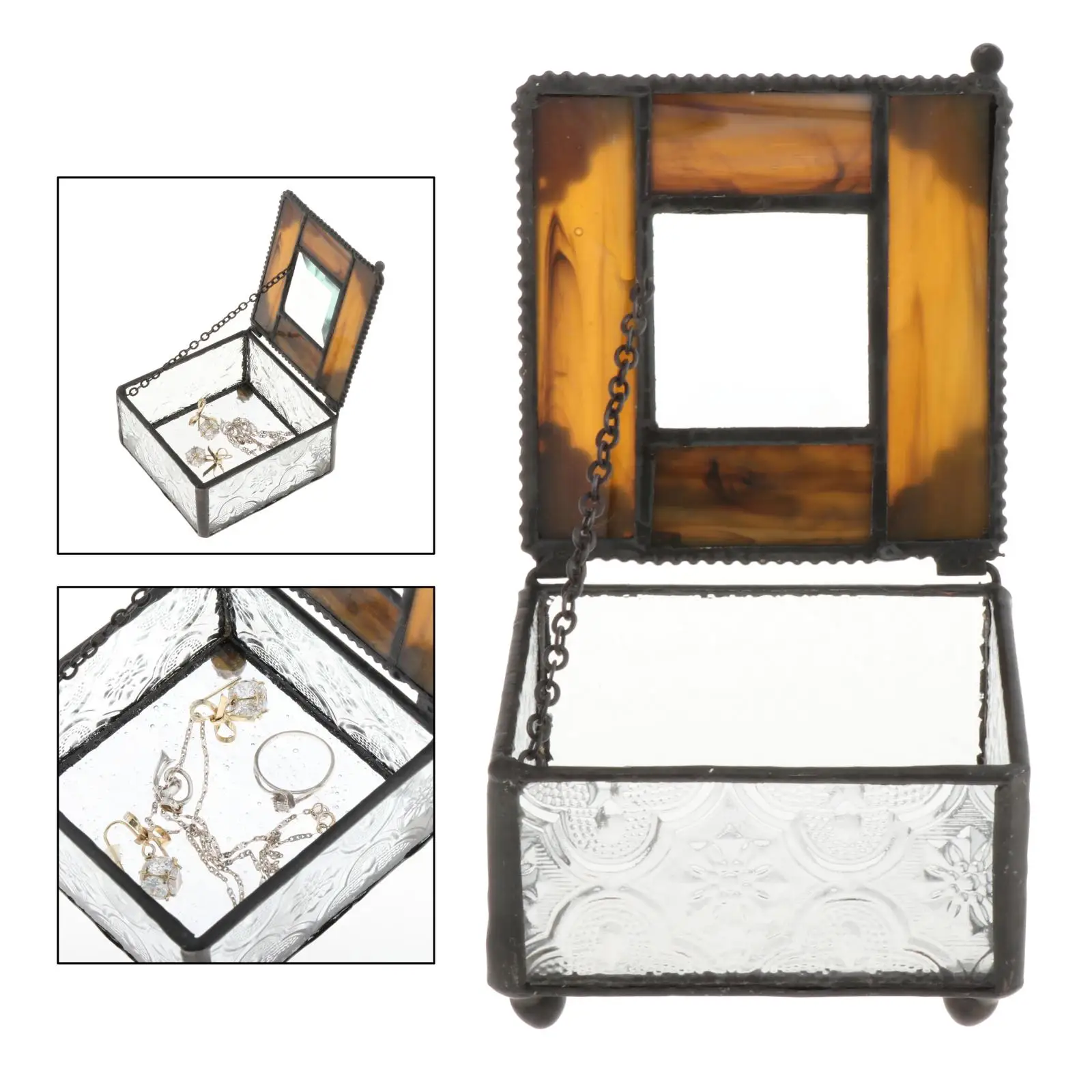 

Glass Box Jewelry Chest Decorative Trinket Keepsake Display Storage Case