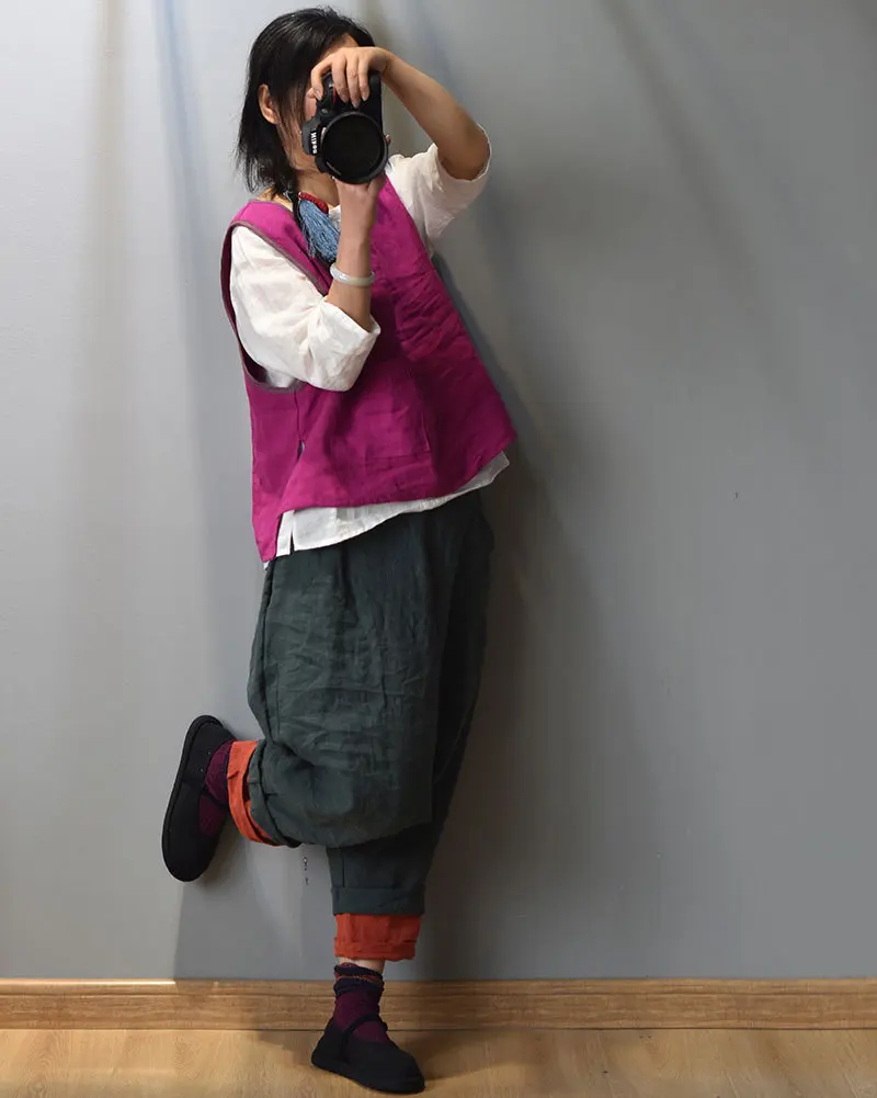 Однотонные льняные свободные непринужденные брюки весна-осень штаны с