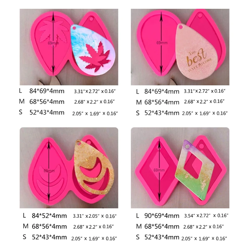 

XX9C 4 Pcs Earrings Epoxy Resin Mold Ear Pendant Casting Silicone Mould DIY Crafts Jewelry Making Tools