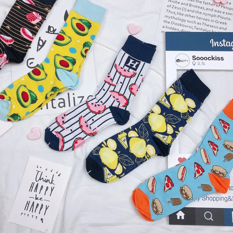 Women Korean Style Cartoon Food Socks Sushi Avocado Patterned Cotton Harajuku Unisex Skateboard Happy Casual Sox | Женская одежда