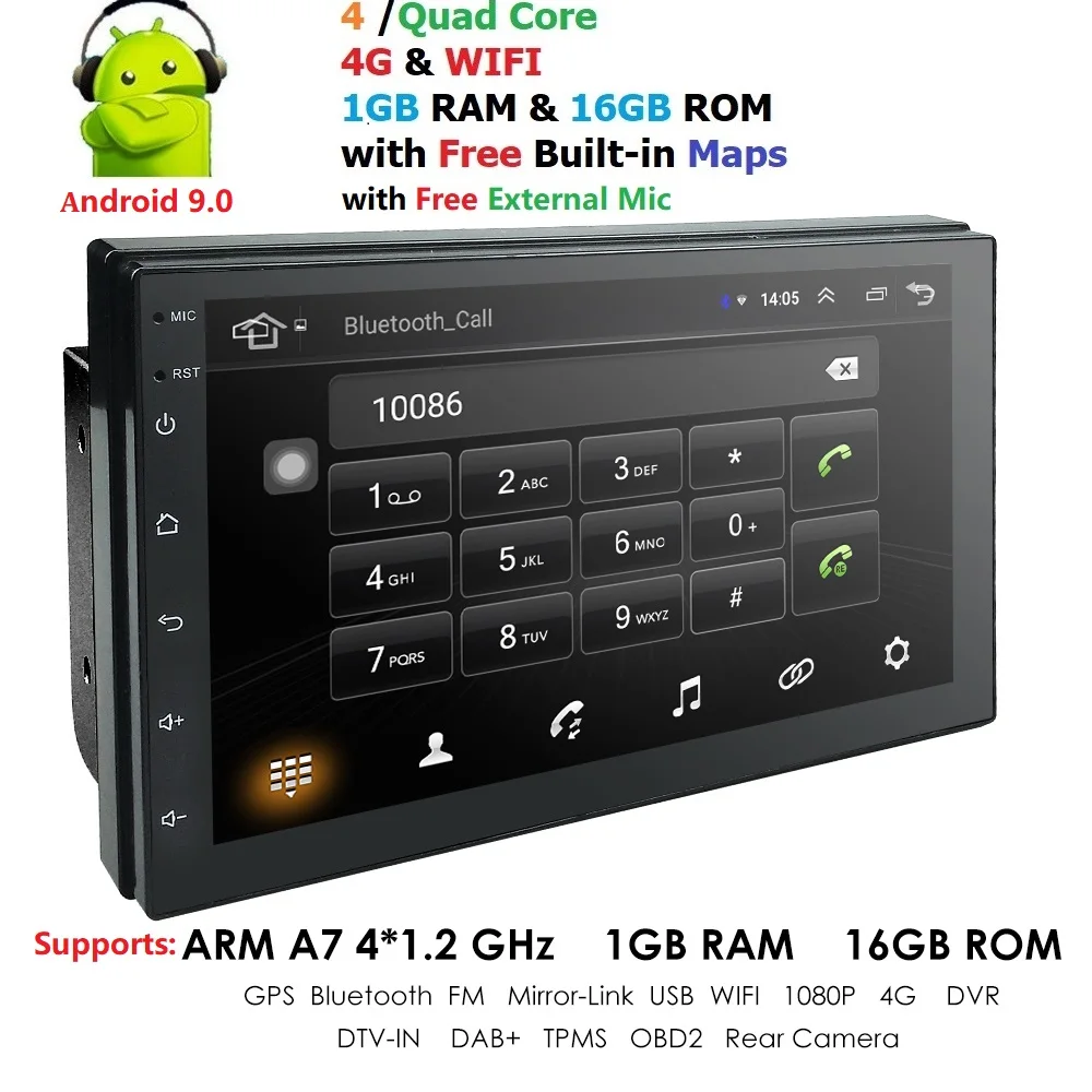 2 Din 7 ''четырехъядерный Универсальный Android9.0 1 ГБ RAM автомобильное радио стерео