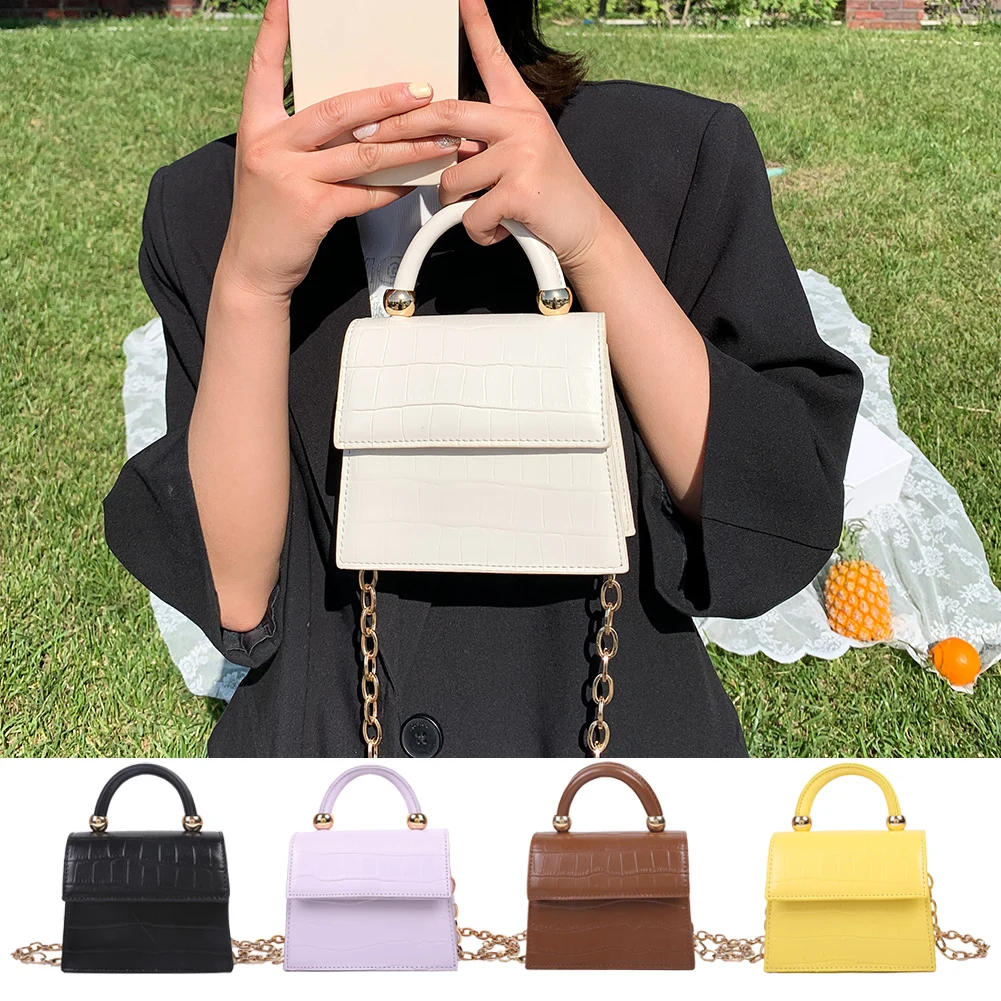 

Casual Alligator Pattern Shoulder Crossbody Bag Women PU Leather Mini Handle Totes Purse Small Solid Color Chain Messenger Pouch