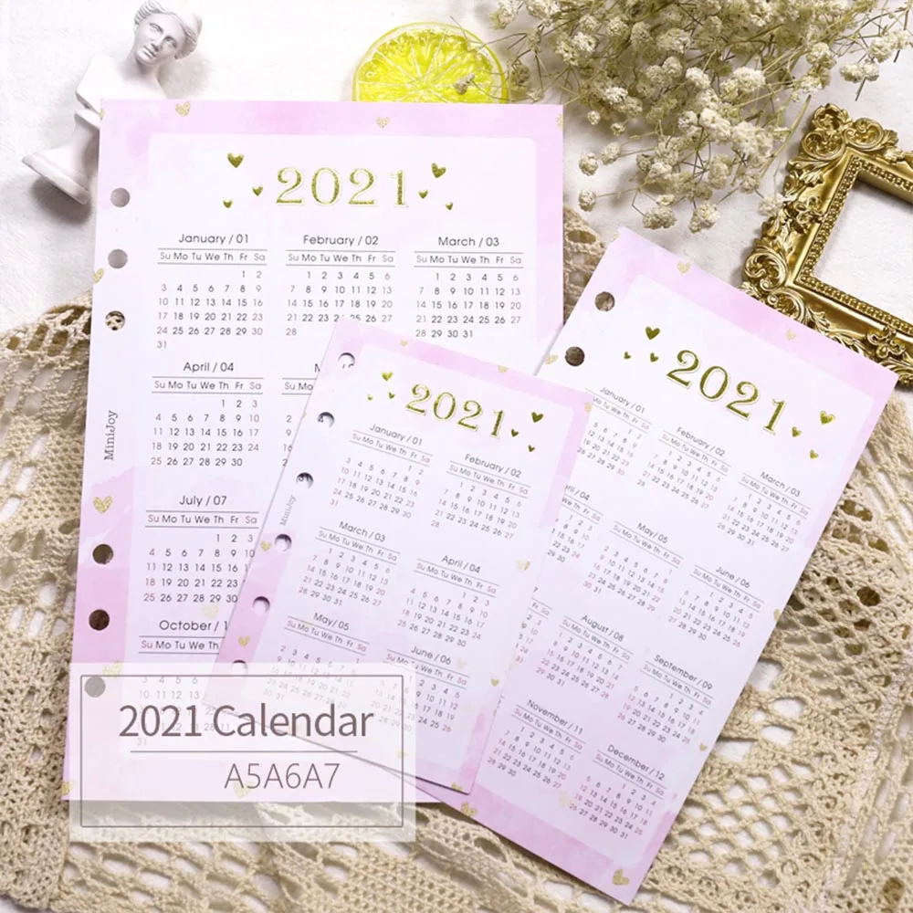 

1sheet Cute 2021 Calendar A5 A6 A7 Notebook Index Divider for 6 Holes Diary Binder Monthly Planner Colorful Card Paper