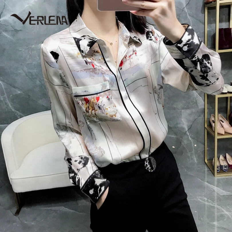 Женская блузка Verlena из крепа 100% с длинным рукавом и отложным воротником|Блузки| |