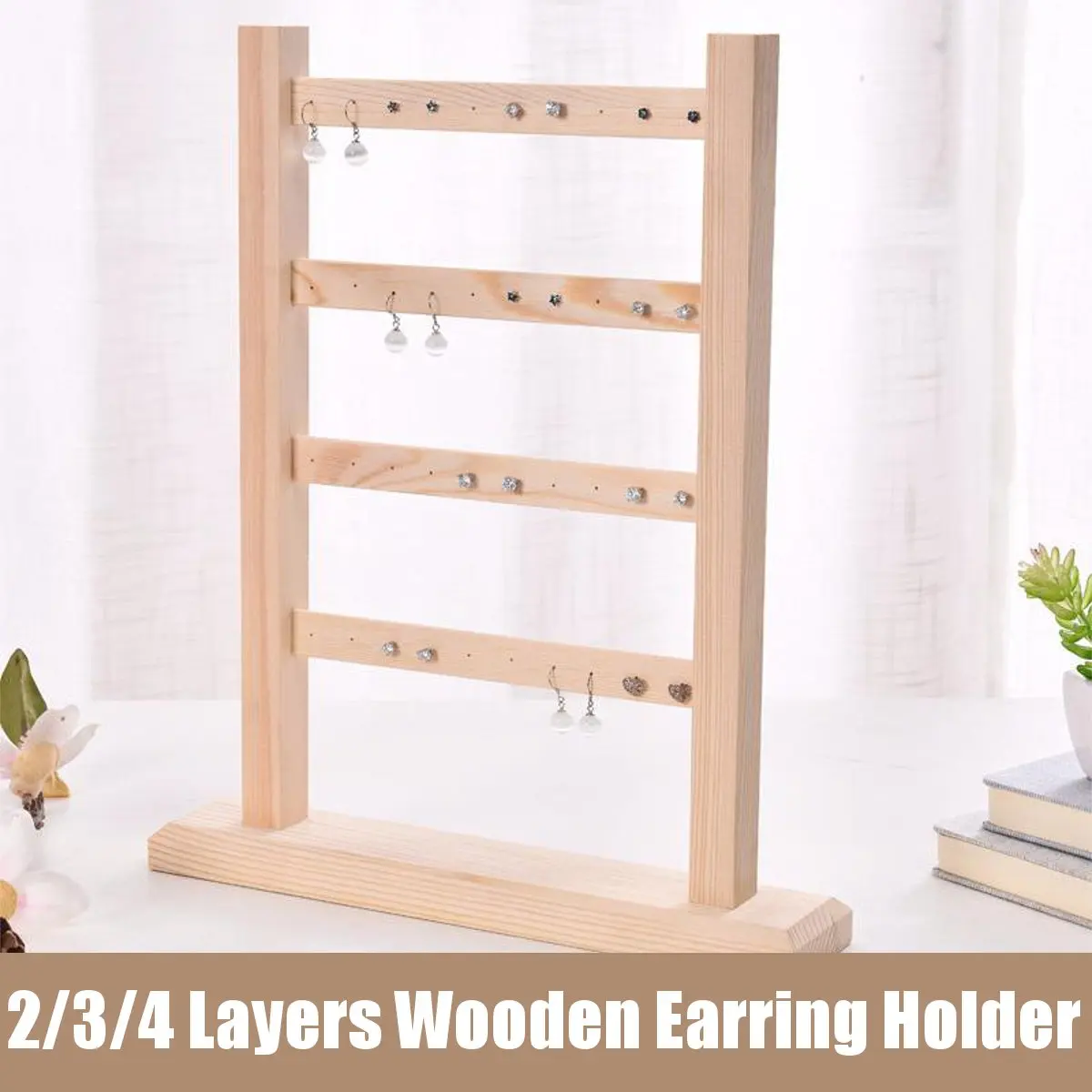

2/3/4 Tier Wooden Earring Holder Organizer Necklace Bracelet Jewelry Display Stand Jewelry Display Packaging Accessories