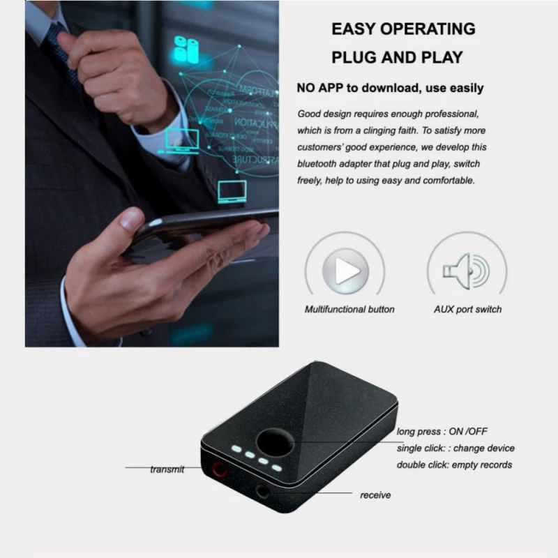 

Best-Selling Stereo Audio Music Adapter 2 in 1 Wireless Bluetooth Transmitter Receiver