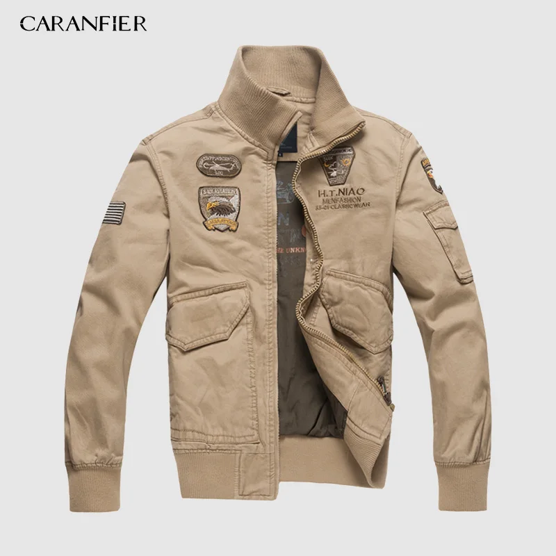 CARANFIER/Новинка года; куртка-бомбер для мужчин; армейская зеленая куртка с длинными рукавами и стоячим воротником; Военная Повседневная Мужская Черная Готическая куртка; модная