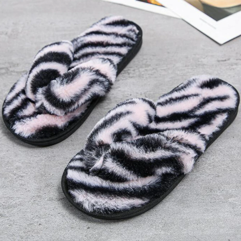 Модные леопардовые меховые женские тапочки зимняя женская обувь на плоской