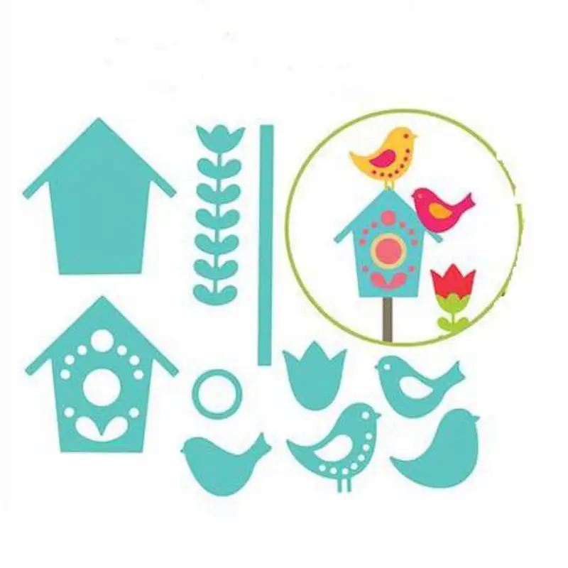 

Птичий домик с птицами и тюльпанами, металлические штампы, трафареты, Cear штамп для «сделай сам», скрапбукинг, фотоальбом, декоративное тисне...