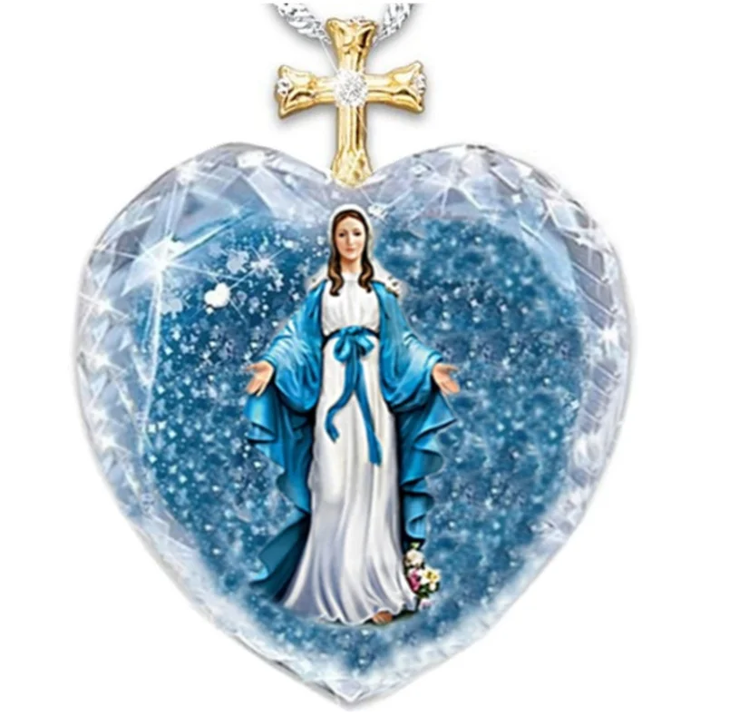 

Exquisite Fashion Virgin Mary Crystal Glass Women Necklace Men's and Women Prayer Jewelry Pendant Valentine's Day Gift
