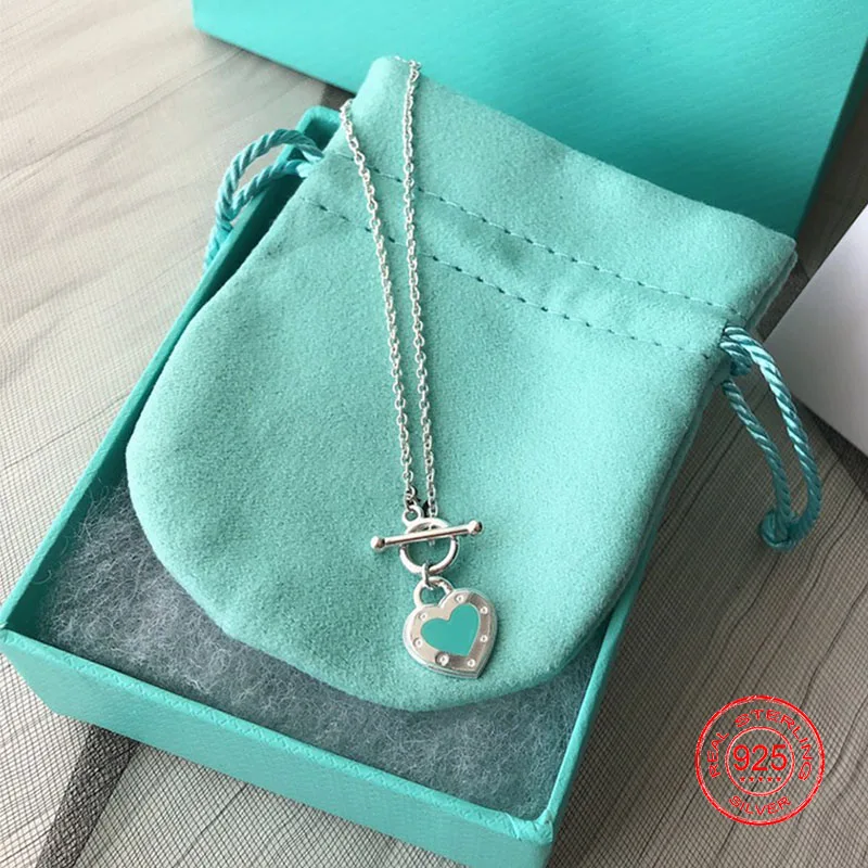 

925 Silver Enamel Blue Heart Bracelet/Necklace/1:1 Original Classic Fashion Bracelet/ot Buckle/unforgettable, Gift