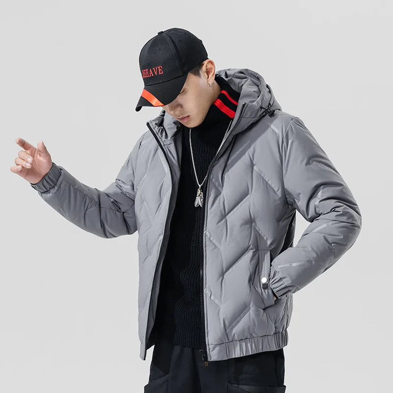 Зимний мужской пуховик Ins тренд с капюшоном простой модный Ромбический теплый