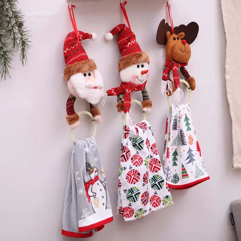

Xmas Home Decor Lovely Christmas Decoration Towel Hanging Ring Santa Elk Snowman Round Ring Toilet Circular Towel Ring