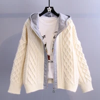 women sweater with a hood 2022 new spring and autumn zipper short patchwork female knitted cardigan korean style hot sale a108