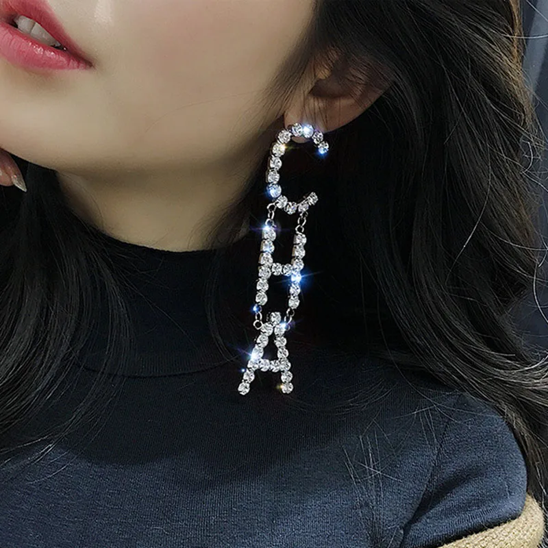 1 pcs Shining Crystal Letter Pendant Earrings Claw Link Chain Necklace Women Girl Birthday Bride Noiva Weding Party Jewelry Sets | Украшения