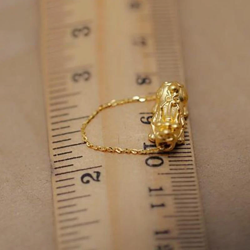 Кольцо из чистого твердого 24 К желтого золота для женщин 3D Luck Pixiu+ O Chain мягкое кольцо US6-8