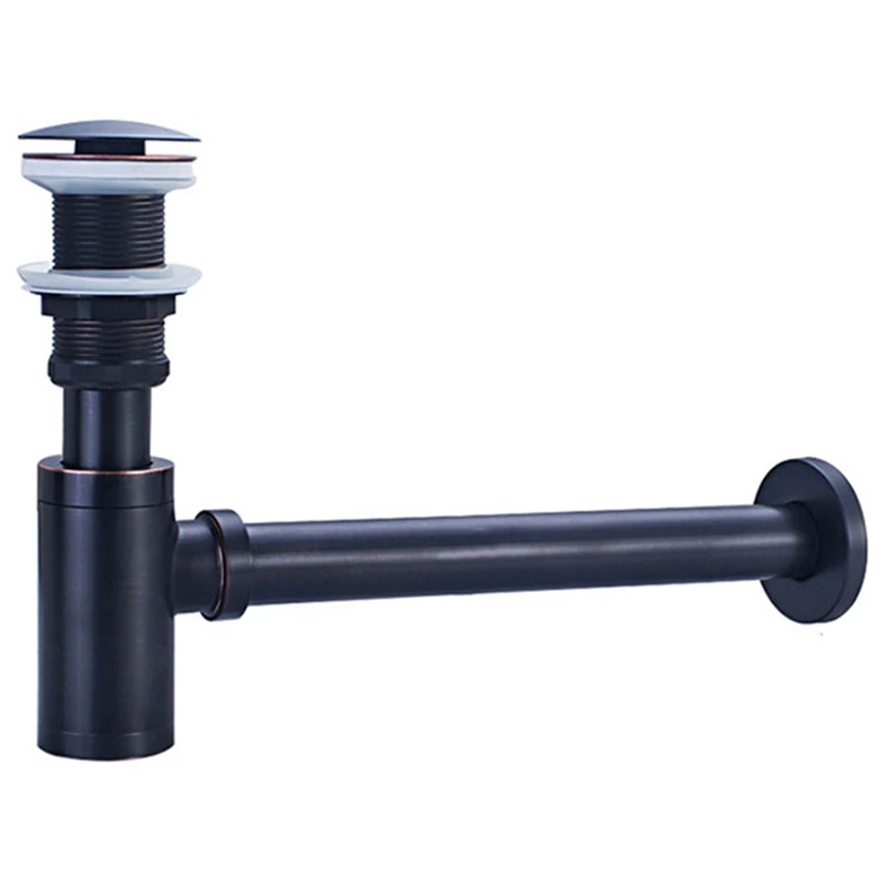 

Promotion! Basin Bottle Trap Metal Bathroom Sink Siphon Drains with Drain Black P-Trap Pipe Waste Without Overflow