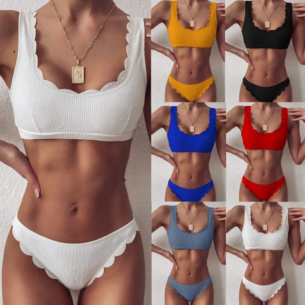 

Summer new ladies cut flower split swimsuit two-piece suit Europe and America hot sale sexy mid-waist bikini suit beachwear