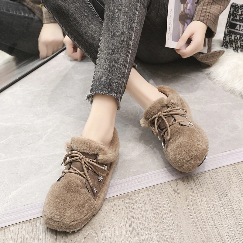 

Women's boots fashion hot sale low-cut flat-bottomed comfortable warm soft-soled women's boots lace up new women's shoes