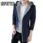 Мужской кашемировый тренчкот URSPORTTECH, с капюшоном, черная теплая куртка с капюшоном, для зимы, размера плюс