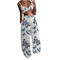 summer tracksuit sets womens outfits butterfly print two piece set women underwear loose wide leg pants suit new arrival 2021