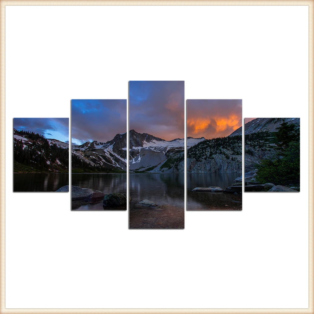 

Posters Wall Art Home Decor for Living Room Painting Wall Art Anime Poster HD 5 Pieces Scenic Snow-capped and Lakes Pictures