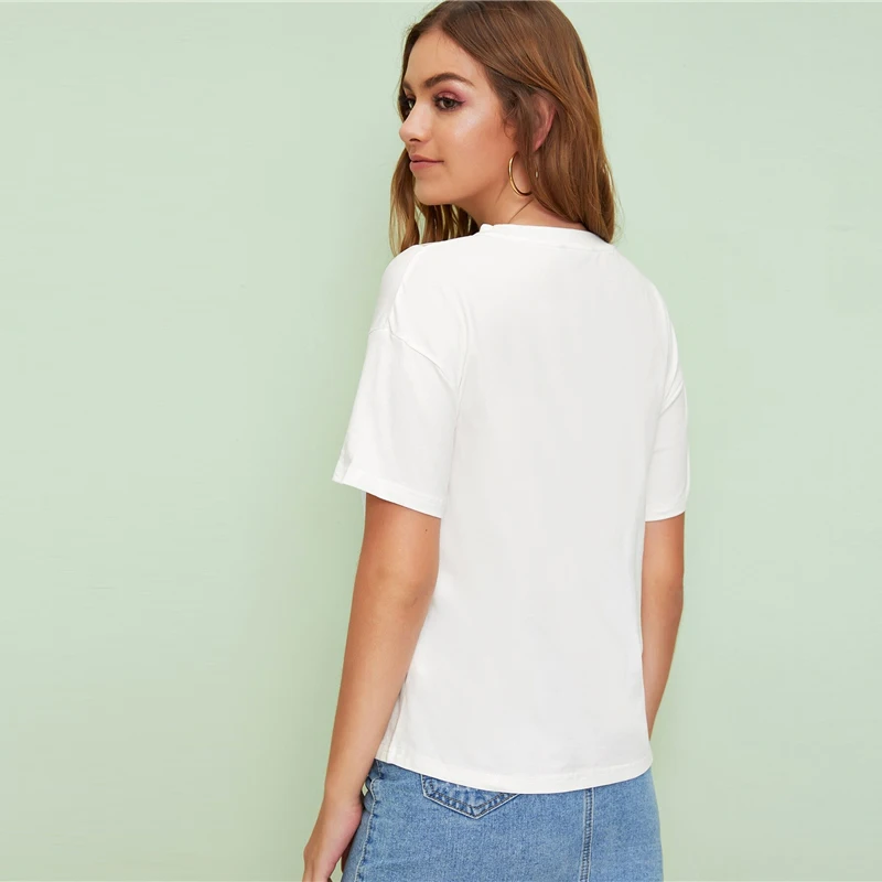 SHEIN, женские рубашки в горошек с сеткой, с коротким рукавом, летняя уличная одежда, повседневная футболка с круглым вырезом, с коротким рукавом, одноцветная футболка, сетчатый топ