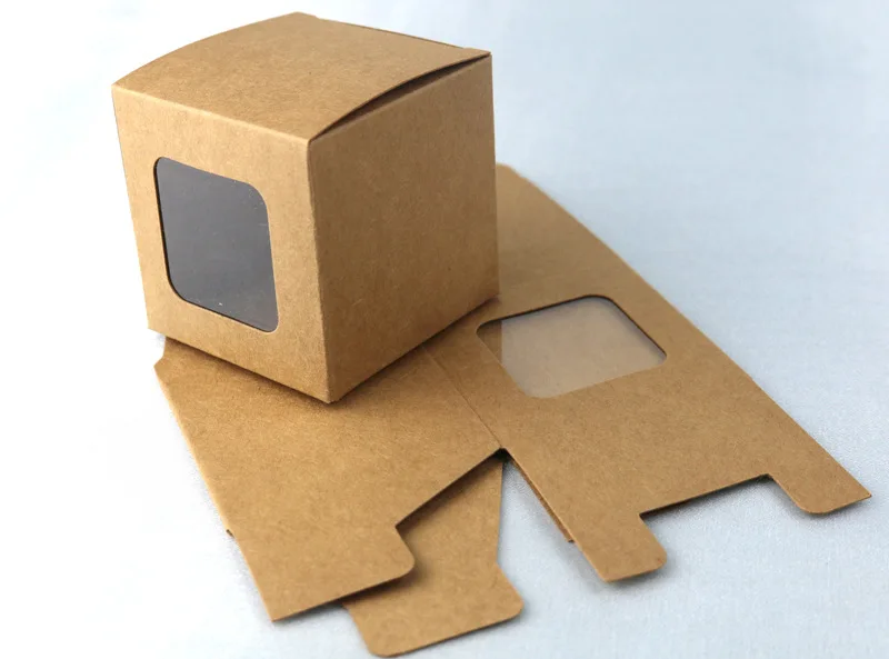 Brown Square Cardboard Box With Clear PVC Window Kraft Paper Packaging Gift Box 100pcs/lot