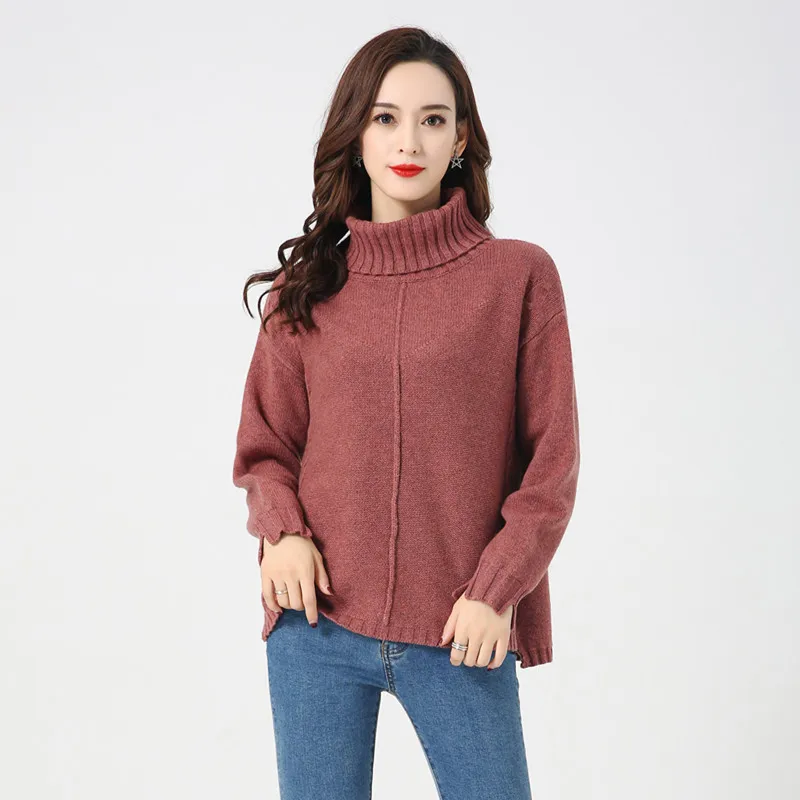 Brick red LHZSYY Зимний свитер с высоким воротником из чистого кашемира женский трендовый плотный джемпер большого размера мягкая теплая блузка - Цвет: Brick red