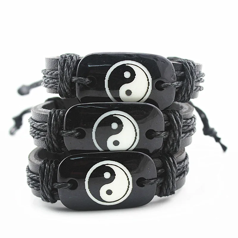 

Wholesale 12PCS handmade yin and yang gossip leather bracelets tai chi yin and yang leather bracelet jewelry gift