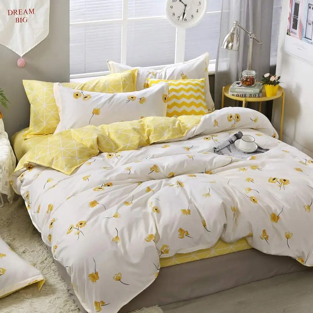 

Комплект постельного белья в простом стиле с цветами, милый комплект постельного белья для односпальной и двуспальной кровати, полноразмер...