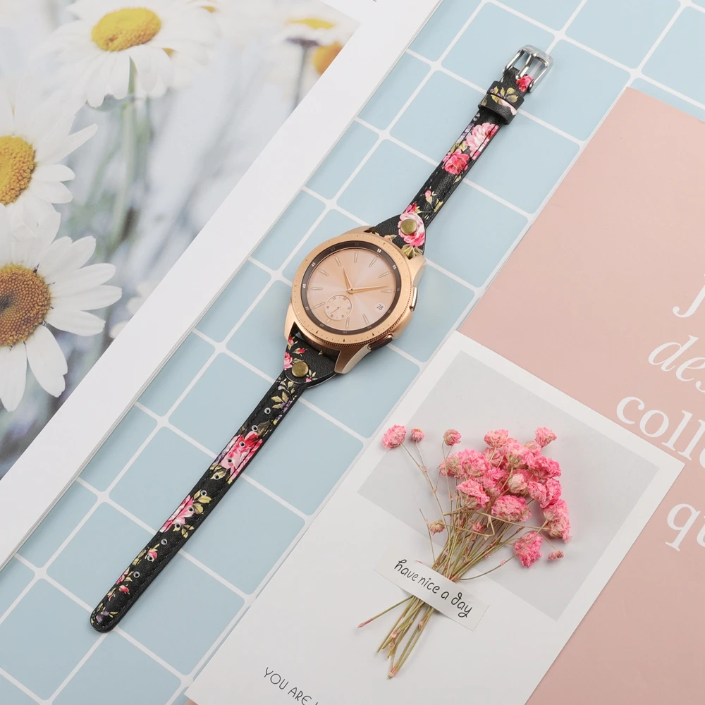 Тонкий ремешок для часов из натуральной кожи для samsung Galaxy Watch 42 мм 46 мм женский ремешок Серебристый Стальной ремешок с пряжкой для активных 2 40 мм 44 мм