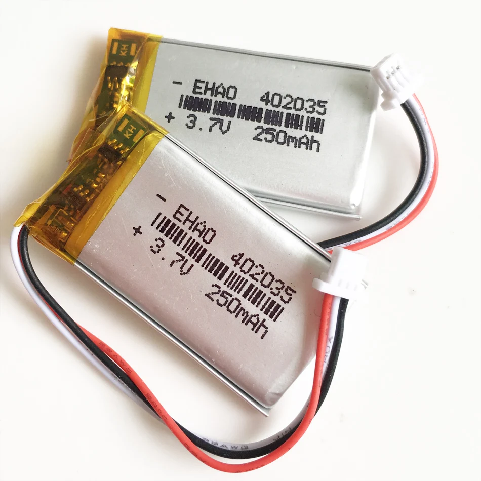 2 pcs 3,7 в 250 мАч 402035 литий-полимерная LiPo аккумуляторная батарея с JST 1,0 мм 3pin для ручных gps Mp3 gps bluetooth Смарт-часов - Цвет: 2 pcs