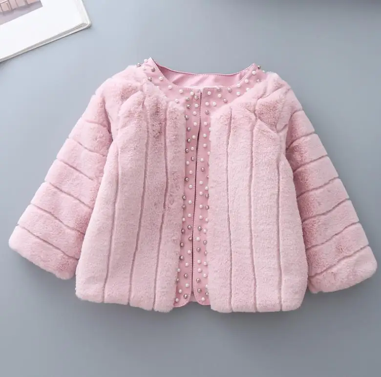 pink Детское пальто искусственный мех для девочек, весна-осень, модный кардиган для маленьких девочек, пальто для девочек, шерстяное пальто принцессы плотная теплая куртка для детей возрастом от 3 лет - Цвет: pink