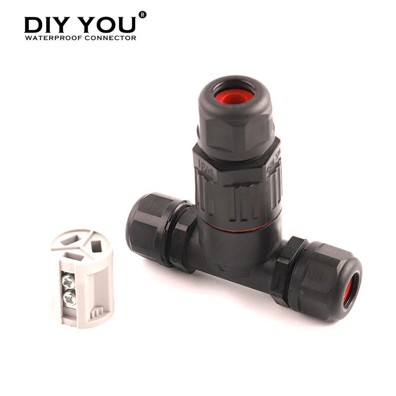 IP68 Waterproof Connector T Shape 3 Pin Cable Wire Gland Sleeve Connectors quick Screw connection Outdoor waterproof Terminal |